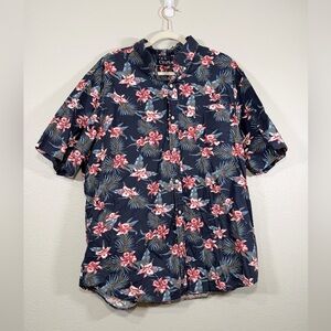 Chaps Shirt Floral Button Down Navy Pink Short Sleeve Tropical Beach Men XXL